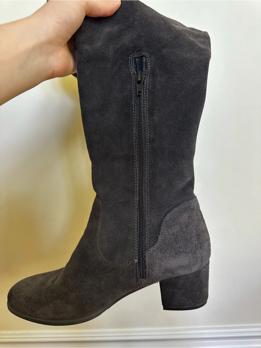 Tamaris Joyce Anthracite Women's Fold-Over Suede Knee Boots - Dark Brown 8.5M